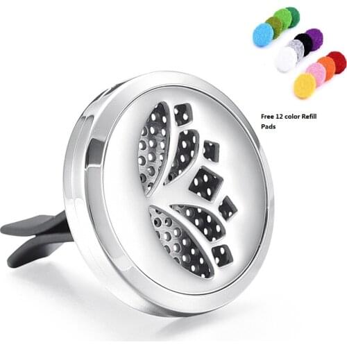 KLH055 Lotus Aromatherapy Essential Oil Diffuser Vent Clip - Car Air Freshener Stainless Steel Locket - Improve Air Quality