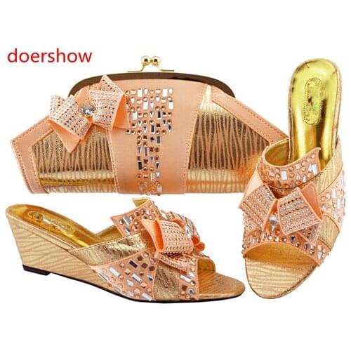 Doershow 2018 New coming African peach color sandals Italian shoes and bags to match shoes with bag set !!SH1-14