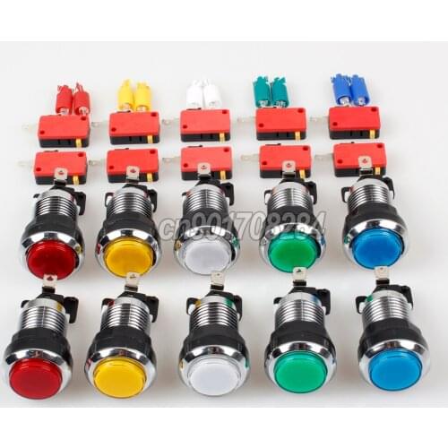 Jiu Man 10 Pcs/lots Chrome 30mm LED Illuminated Push Buttons with Micro Switch for Arcade Machine Games Mame Jamma Parts 12V