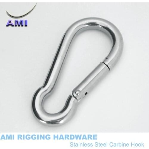 5mm*50mm Spring Hook Stainless Steel 316 Marine Grade Carabiner Key Chain Boat Deck Hardware Rigging