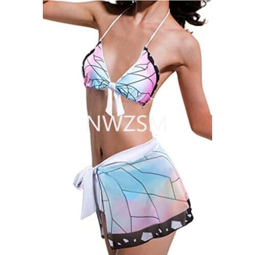 Demon Slayer Swimsuit Anime Kochou Shinobu Kochou Cosplay Swimming Costume Bikini Kimetsu No Yaiba Swimwear Summer