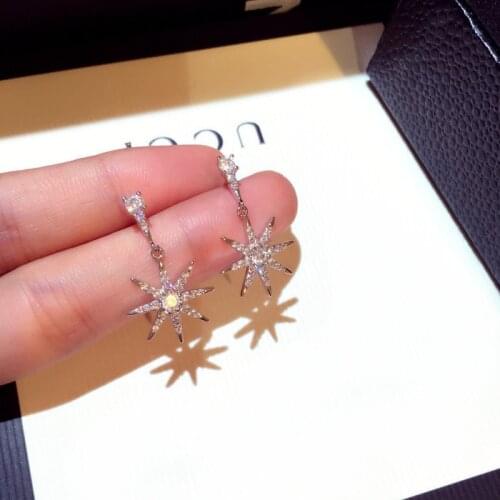 Cute Star Silver Color Stud Earrings for Women with Bling Zircon Stone Fashion Jewelry Korean Earrings
