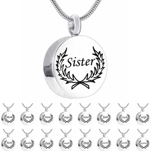 Peaceful leaf pattern Cremation Urn Necklace for Ashes Urn Memorial Custom Round Pendant Jewelry for Dad Son Husband