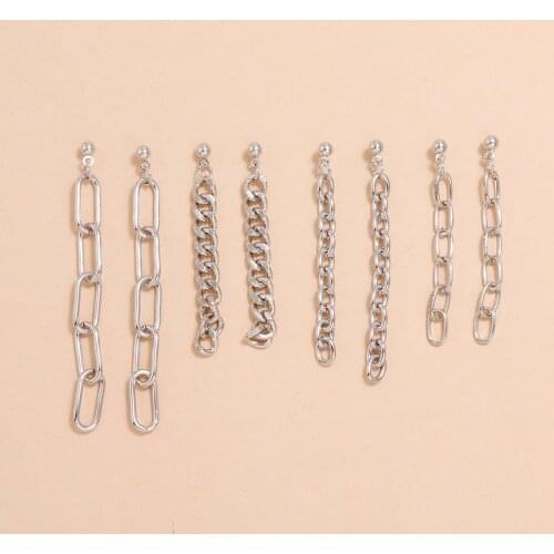 Stillgirl 4Pairs Punk Silver Color Chain Pendant Earrings for Women Hip Pop Geometric Set Couple Korean Y2k Fashion Jewelry Gift