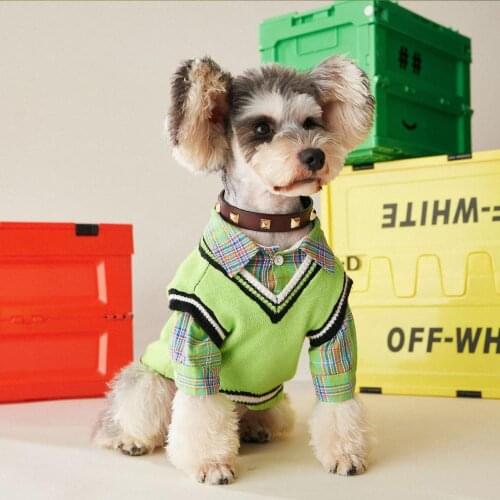 Pet clothes autumn thin green shirt knitted vest Teddy Pomeranian VIP Corgi Schnauzer cat dog shirt small and medium-sized dogs