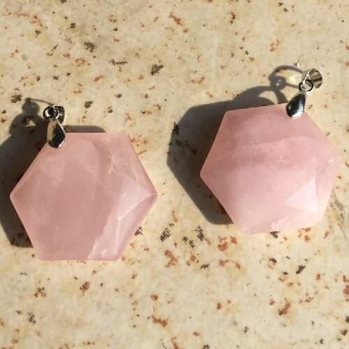 A Pair Of Natural Amethyst Hexagram Necklaces Nature Energy Stone Pendants Rose quartz Star of David Pendant