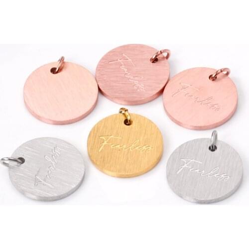 ASON 10pcs/Lot Gold Rose Silver Color Stainless Steel Charms Dog Tag Round Letter Blanks Pendants Charms For DIY Jewelry Making