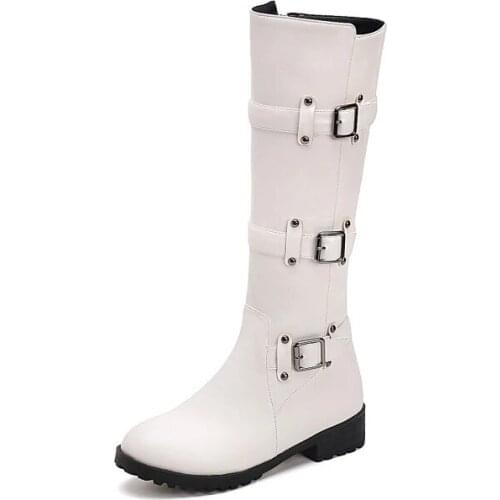 Plus Size 10 11-1 boots women woman winter boots women women shoes botas Belt buckle side zipper round head