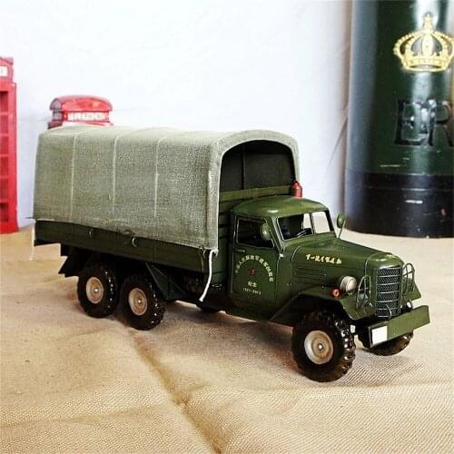 Retro Transport Truck Model Ornament Vintage Liberation Brand Iron Metal Figurine Prop Home Office Decoration