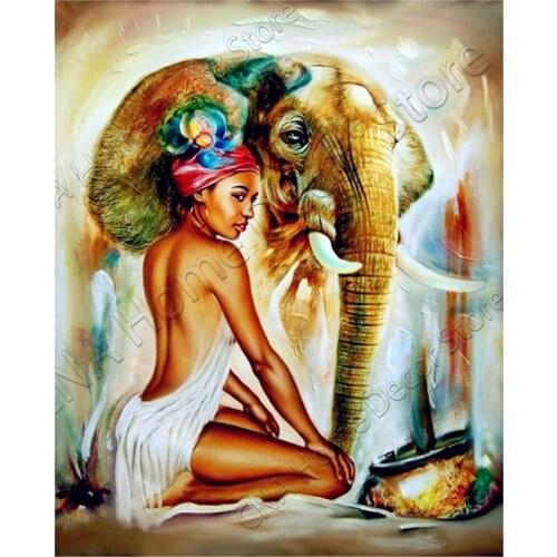 RM0062 Woman elephant Sunset Bridge Pattern Diamond Embroidery DIY Needlework 5D Diamond Painting Cross Stitch Full Square Drill
