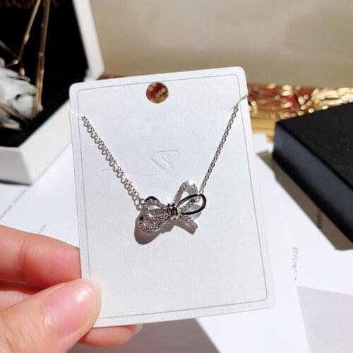 Luxury 925 sterling silver Bowknot Wedding Necklaces For Women Micro Pave Zircon Chokers Clavicle Necklace Jewelry Gift