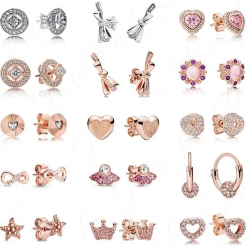 New 925 Sterling Silver Earrings Triangle Love Heart Wings Angel Starfish Crystal Butterfly Fit for Original Female Jewelry