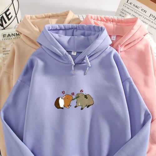 Cute Funny Guinea Pig Hoodie Harajuku Women Plus Size Pullover Sweatshirt Long Sleeves Soft Hoodies for Girls Korean Clothing