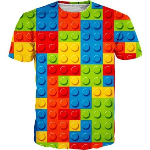 YX Girl 2021 Summer Unisex Tops Tees LEGO T-SHIRT For Men Women Short Sleeve O-neck T shirt Streetwear Dropship