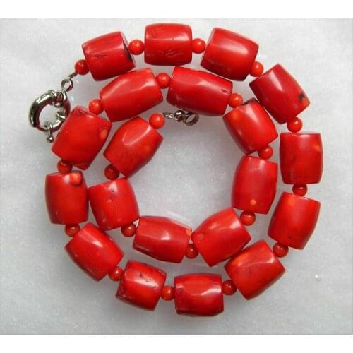 Hot Vintage Estate Chunky Red Coral Barrel Bead Necklace 18“ Imperfections