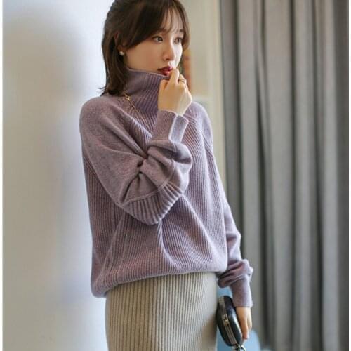 Womens Turtleneck Loose Comfortable Cashmere Sweater Solid Color Full Sleeve Knit Pullover Winter Bottoming Jacket Sweater New