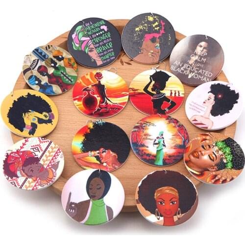 SANSHOOR Mixed African Ethnic Wood Earrings Tribe Blacks Headwrap Hair Jewelry As Christmas Gifts For Women 6Pairs