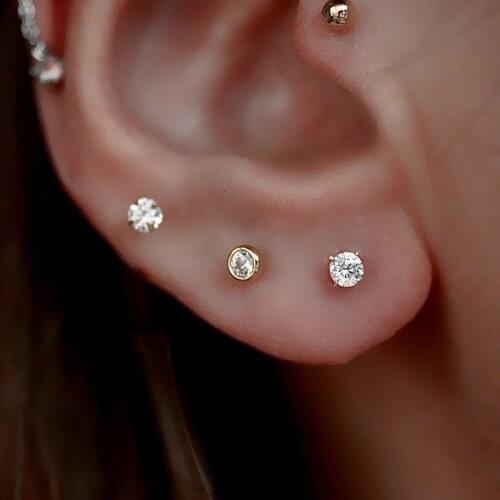 Fashion CZ Crystal Round stainless steel Stud Earring for Women Gold Color Wedding Engagement Girl Jewelry