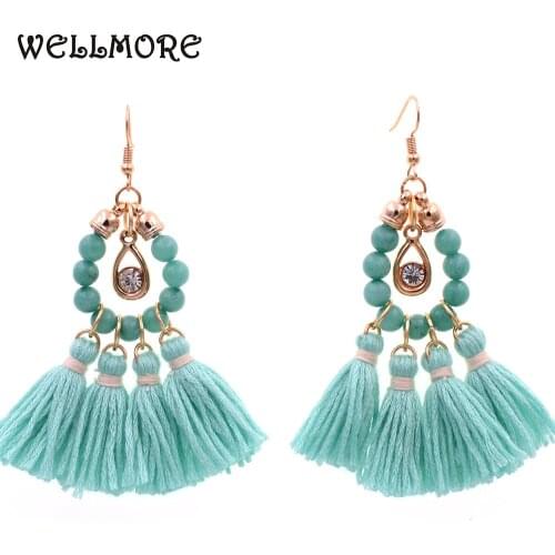 WELLMORE stone beads with Tassel earrings dangle drop earrings for women Statement Jewelry Wholesale