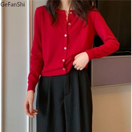 2021 Women Knitted Cardigans Sweater Fashion Autumn O-Neck Long Sleeve Casual Coat Casual Button Solid Female Bastic Tops