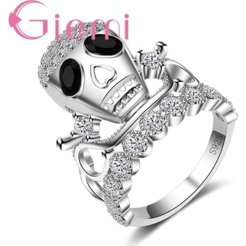 Personalityand Cubic Zirconia Skull Shape Crystal Stone Ring for Women Party Ceremony Gift Jewelry