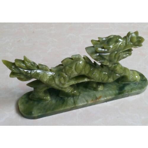100% Chinese Natural Green Jade Hand-carved Animal Dragon Beautiful Small Statue