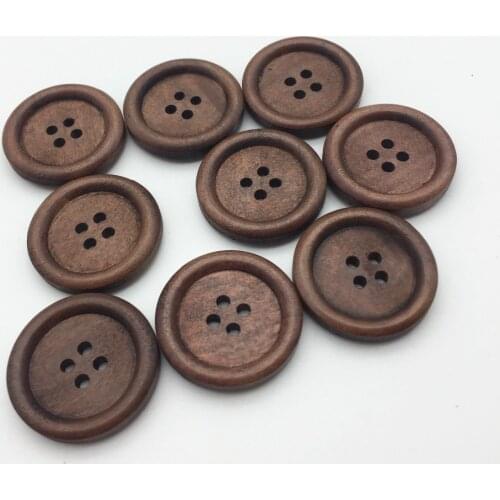 100pcs 28mm Brown Wooden Buttons Sewing Round 4 Holes Clothing Sweater Overcoat Button For Cardmaking Scrapbooking