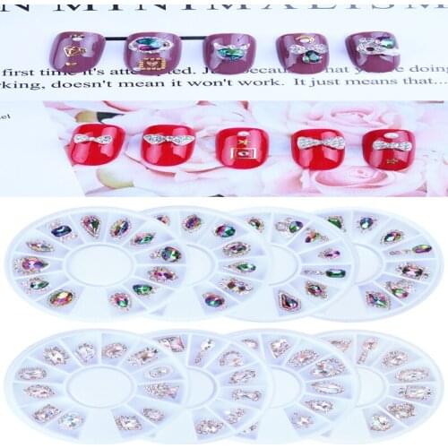 12pcs/Box Luxury Big Crystal Charms AB/Colorful Alloy Nail Rhinestone Diamond Wheel 3D Mix Designs Jewelry Charms In Wheel LOP53