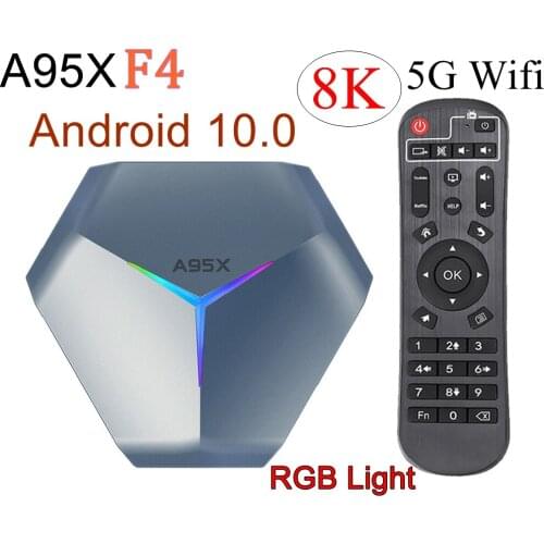 20PCS Smart TV Box A95X F4 Amlogic S905X4 RGB Light Quad Core Android 10 4G 64GB Dual 5G Wifi BT 8K Youtube HD 4K SET TOP Box