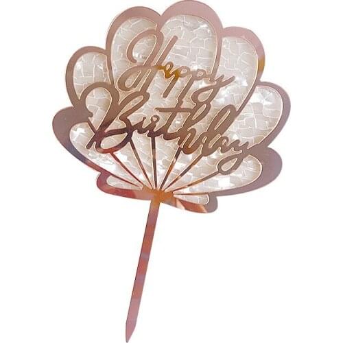 New Ocean Acrylic Happy Birthday Cake Topper Gold Shell Cake Topper for Girls Birthday Ocean Party Cake Decorations Baby Shower