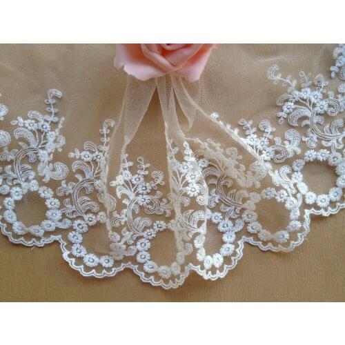 White Embroidered Mesh Lace Trim Retro Florals Fabric Lace 6.49 Inches Wide,5 Yards