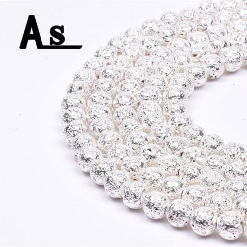 Asingeloo White Silver Lava Stone Beads Metallic Natural Beads For Jewelry Making Grey Beads Supplies For DIY Making