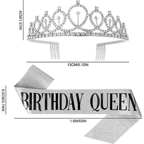 Bling Rhinestone Crystal Crown Tiara Birthday Anniversary Decoration Happy 18 21 30 40 50th Birthday Satin Sash Party Supplie