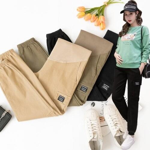Maternity Overalls Pants Pregnant Women Military Sweatpants Elastic Band Nursing Tummy Pregnancy Stretches Trousers With Pockets