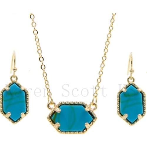 Druzy Drusy Necklace Earrings Jewelry Set Oval Hexagon style Resin Gold Color Dangle Earings for Women Party Wedding gift