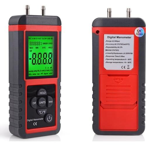 FOSHIO Professional Manometer Digital Handle Differential Air Pressure Gauge Gas Pressure Measurement Instrument Sensor 12Unit