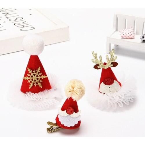1pcs Christmas Hair Clip Tree Antlers Santa Claus Beard Hat Headwear woolen Head Buckle For Girl Kid Holiday Party Decoration