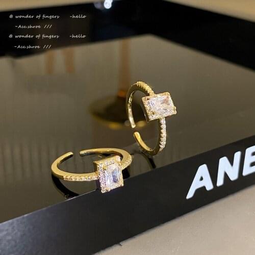 Classic Simple Geometry Square Zircon Gold opening Rings Korean Fashion Jewelry Goth Wedding Girls Sexy Accessories For Woman