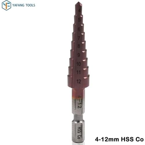 1pcs 4-12mm HSS Co M35 Cobalt Step Drill Bit 1/4" Hex Shank Wood Metal Plastic Hole Cutter Core Drill Bit Power Tools