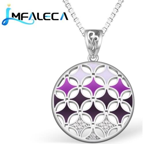LMFALECA Silver Necklace Box Chain for Women Bright Shiny Purple Enamel 925 Sterling Silver Pendant Fine Jewelry Gift For Her