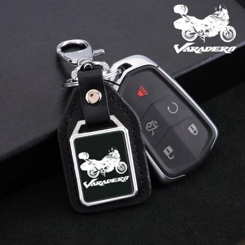 Metal leather keychain keyring mirror custom engraved logo for Honda XL125V XL125 XL1000 XL1000V Varadero motorcycle Accessories
