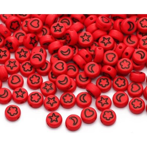 Mixed Red Star/Flower/Moon Acrylic Beads 4x7mm Round Letter Spacer Beads For Jewelry Making Diy Necklace Bracelet Accessories