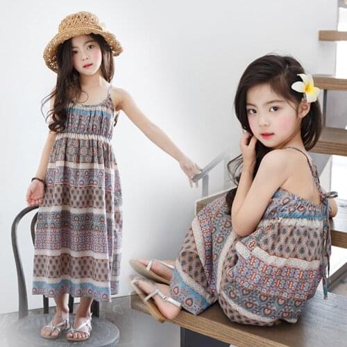 Girls Dress Bohemian Kids Dresses For Girls Sleeveless Princess Dresses Summer Beach Dress 2 3 5 7 9 11 14Years Mother Daughter