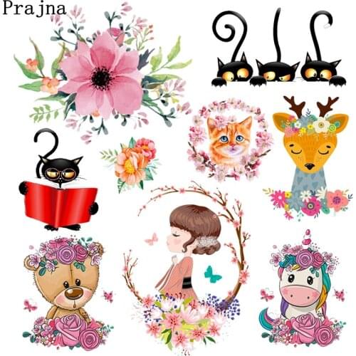 Cute Cat Unicorn Applique Iron-On Transfers For Clothing Thermo Stickers For Fabric Cartoon Girl Heat Transfers For Clothes