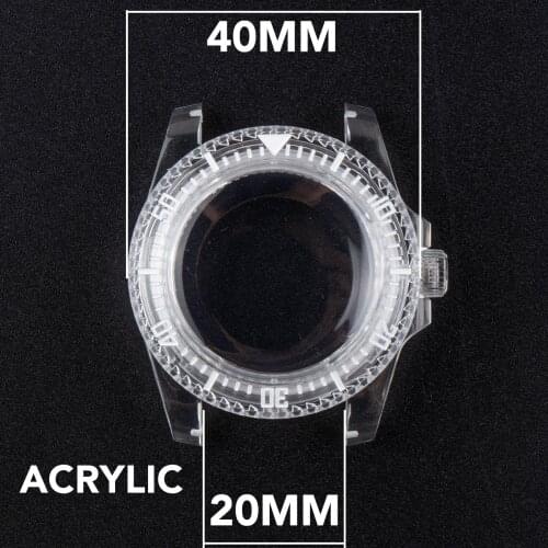 40mm Modified Watch Case Acrylic Transparent Plastic Case Bezel with Green Luminous for NH35/NH35A/NH36/4R/7S Movement