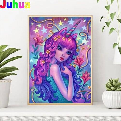Cartoon unicorn 5d Diy diamond painting full drill Elf fairy girl mosaic stitch diamond embroidery gift kids room decor