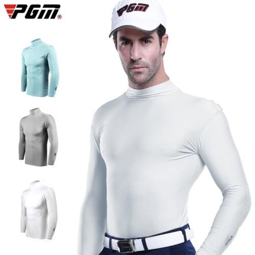 PGM Mens Golf Sun Protection Shirt Underwear Long Sleeve Summer Sun UV Protection Ice Silk T-Shirts Cooling Golf Apparel For Men