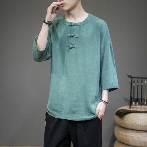Men Oriental Clothing Kung Fu T-Shirt Chinese Style Zen Tea Tee Tops Tang Suit Linen Blouse Kimono Haori Asian Clothes 31119