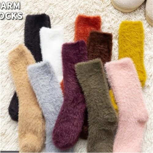 New Solid color Ladies Women Winter Warm Soft Fluffy Bed Socks Home Floor Slipper Mink fur Fleece Sock Winter Boots