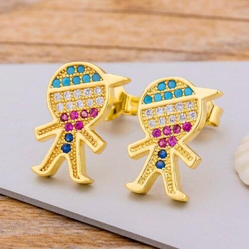New Fashion Cute Boy Crystal Stud Earrings For Women Geometric Rainbow Rhinestone CZ Earrings Christmas Gift Korean Jewelry